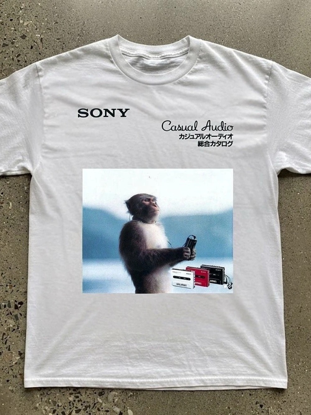 Casual Audio Walkman Monkey Japanese Tech Vintage White T-Shirt